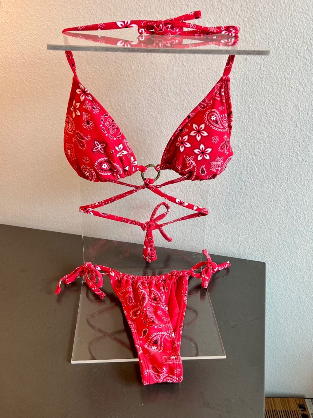 Wild Fable Red Bandana Print Halter String Bikini XS Americana Y2K Cowgirl